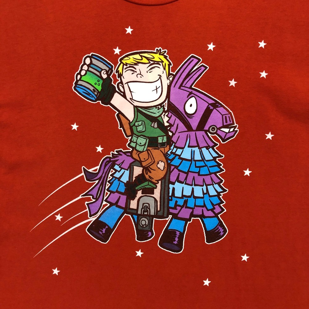 Fortnite Llama Ride Graphic T-Shirt Mens Size Large Gaming Tee Red‎